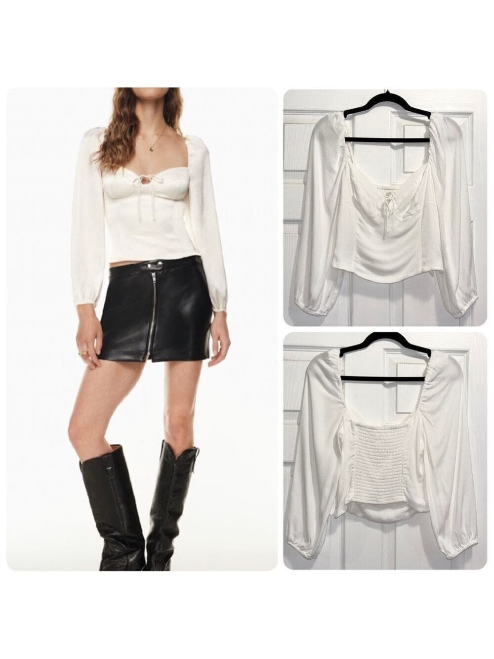 Aritzia Wilfred Novella Long Sleeve Puff shoulder Blouse Light Birch Size Medium
